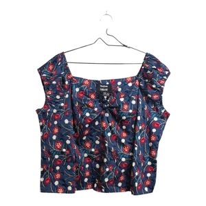 ModCloth x Collectif Blue Red Floral Crop Tank Top Square Neck Sleeveless 26/4X